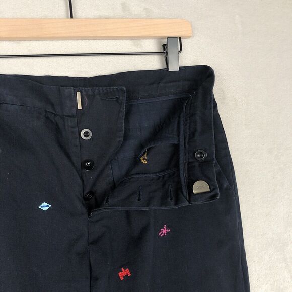BAND OF OUTSIDERS Pixel‎ Embroidered Chino Pants Sz 34 Blue Button Fly (30x27) - Picture 8 of 11